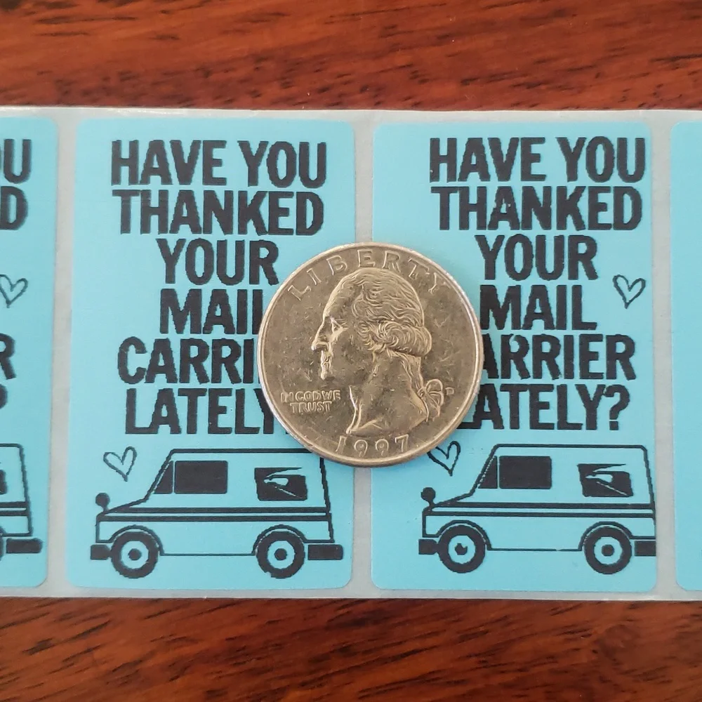 3/$15 STICKERS THANK YOUR MAIL CARRIER Blue Set of 60